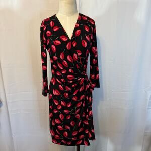 Luxology Wrap Dress Red/Black w Gold Accent Women's Size Petite Medium